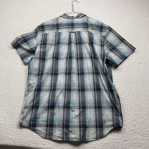 Y2K Hurley Shirt Mens XXL Light Grey / Blue Button Up Skater Surfer Beach Casual - Picture 11 of 15